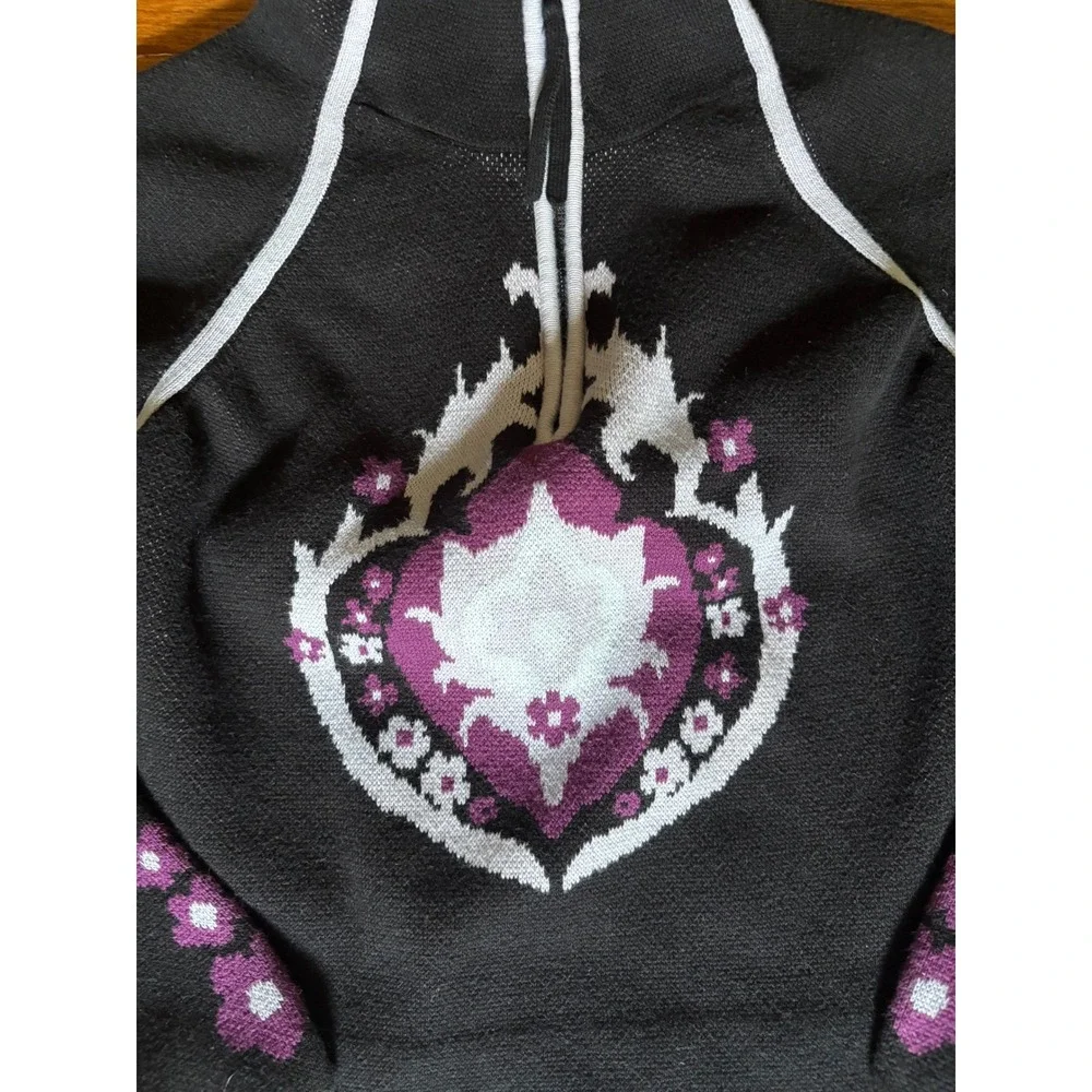 Athleta‎ Black White Purple 1/4 Zip Sweater